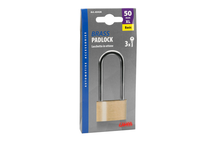 Žalvarinė spyna 50 mm LAMP BASIC XL, auselės skersmuo 30 mm