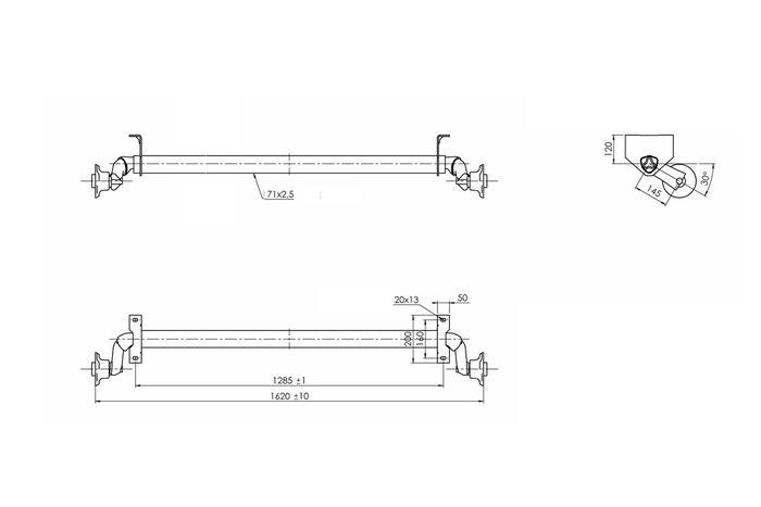 AL-KO OPTIMA nestabdoma priekabos ašis 750 kg 1285 mm 1620 mm 4x100
