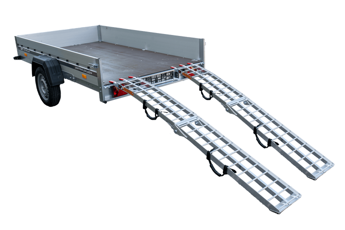 UNITRAILER ALR002 sulankstomos rampos, aliuminio rampos priekaboms, 221 cm, 680 kg, su diržu, 2 vnt. komplektas