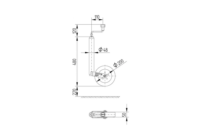 Ženklinimo ratas su ketaus spaustukais KNOTT TK48+LBG48 150kg 48mm 480-700mm