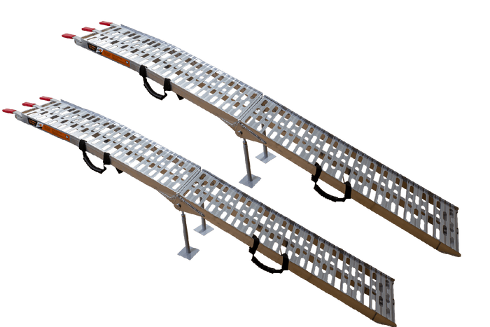UNITRAILER ALR003 sulankstomos rampos, aliuminio rampos priekaboms, 221 cm, 680 kg, su diržu ir atrama, 2 vnt. komplektas