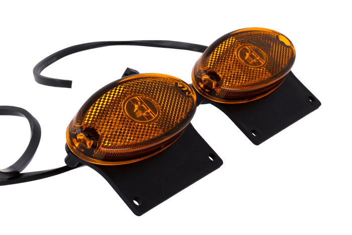 Dviejų ASPÖCK FLATPOINT II LED šviestuvų rinkinys, oranžinis, universalus, su laikikliu