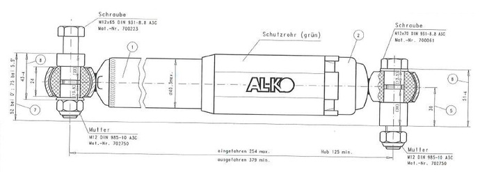 Priekabos ašies amortizatorius AL-KO Octagon 900 -1600 kg žalia